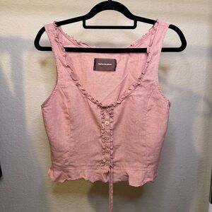 Reformation Blush Pink Ruffle Trim Blouse